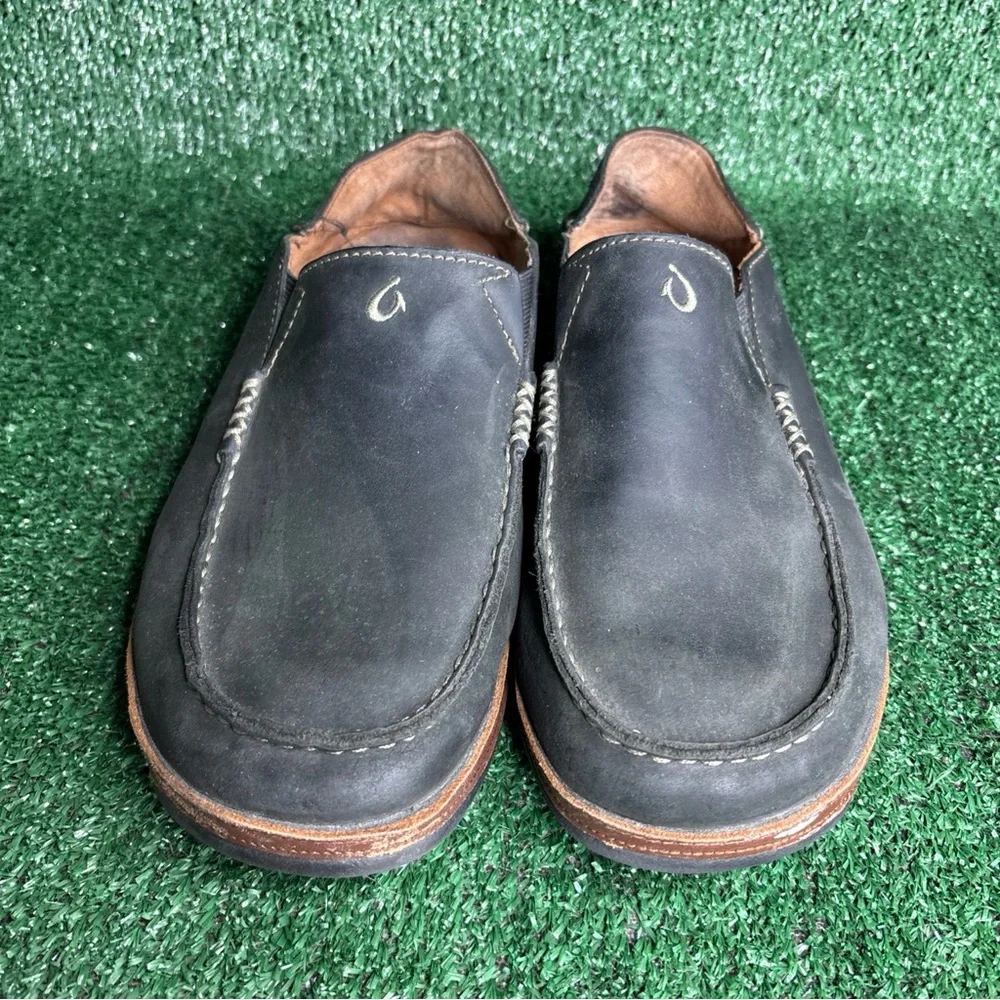 Olukai Men Moloa Slip On Dark‎ Leather Loafers Shoes Nubuck 10